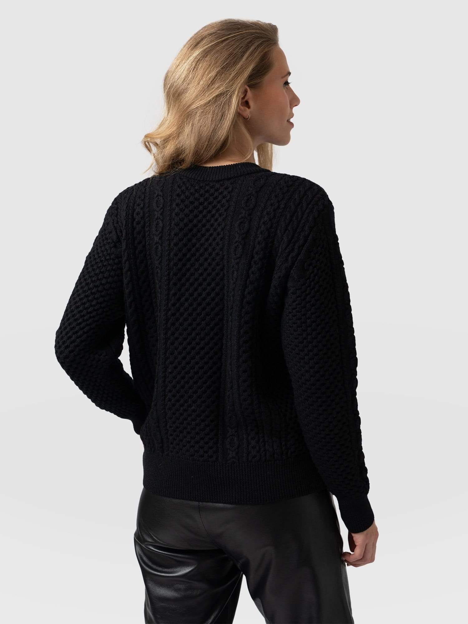 Billie Aran Knit Jumper Black - Women's Jumpers | Saint + Sofia® UK